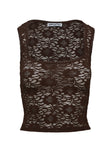 side view of model wearing Princess Polly Bennington Lace Top Brown Sleeveless Square Neck 