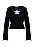 back view of model wearing Princess Polly Big Star Knit Sweater Black Cropped 