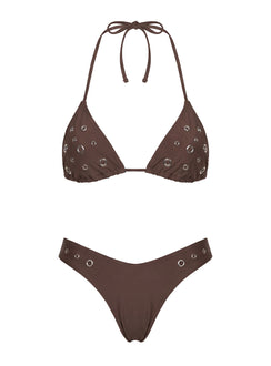 Soft Summer Eyelet Detail Bikini Bottoms Brown