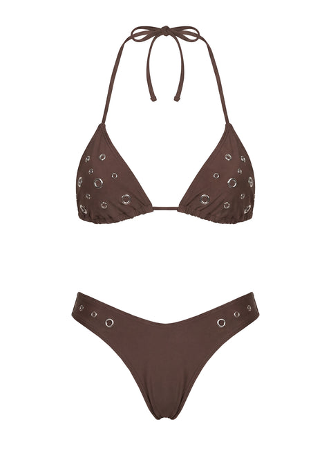 Beach Babe Eyelet Detail Bikini Top Brown