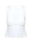 side view of model wearing Princess Polly Cappucino Lace Trim Top White Sleeveless Plunger 