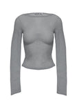 back view of model wearing Princess Polly Crystal Clear Long Sleeve Mesh Top Silver Full Sleeves High Neck 