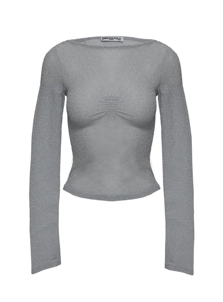 Crystal Clear Long Sleeve Mesh Top Silver