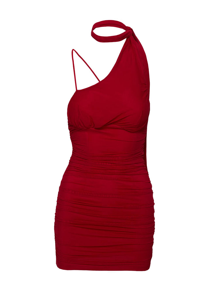 Molita Ruffle Hem Mini Dress Red