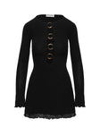 back view of model wearing Princess Polly Dejonge Ring Mini Dress Black Crew Neck 