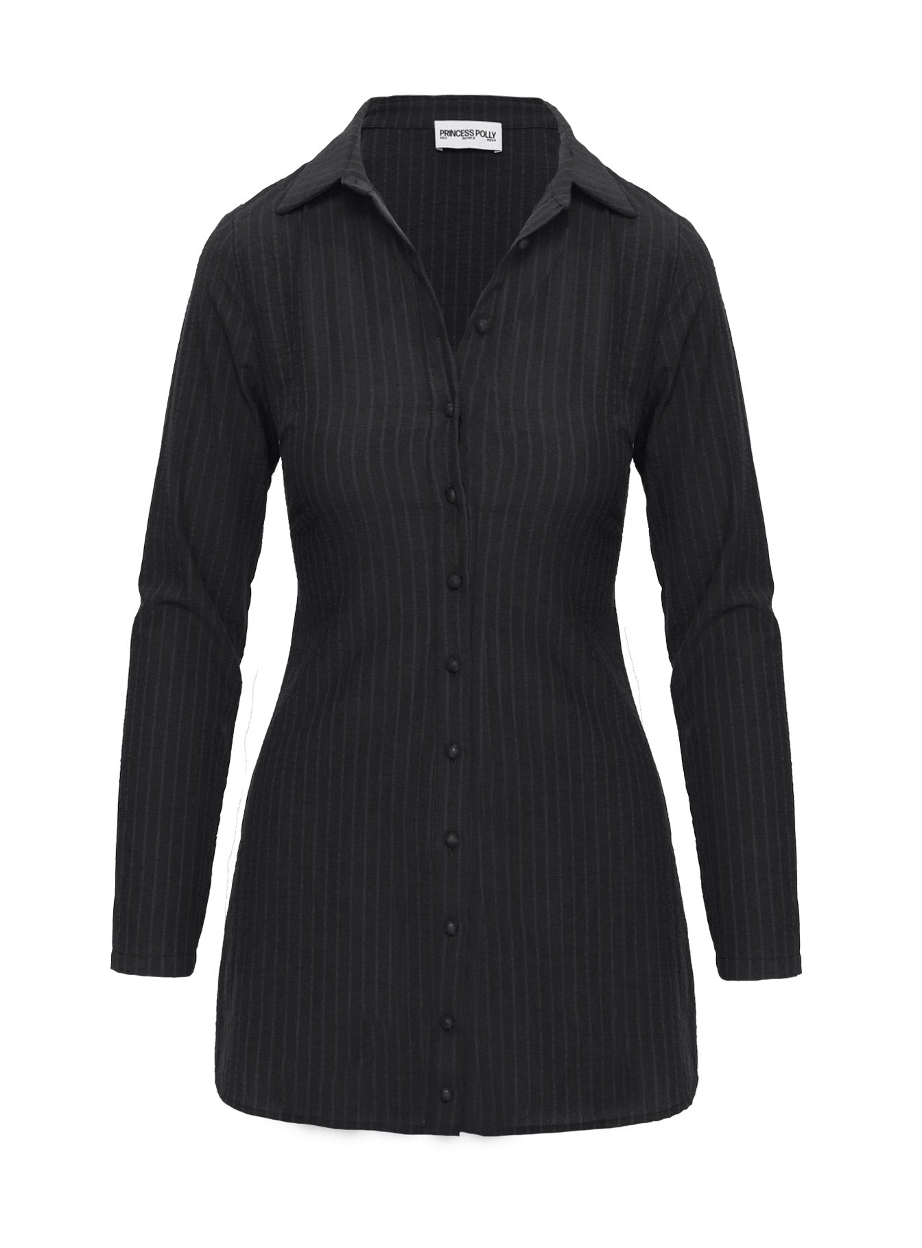Dial Tone Long Sleeve Mini Dress Black Pinstripe | Princess Polly Dial Tone Long Sleeve Mini Dress Black Pinstripe | Princess Polly