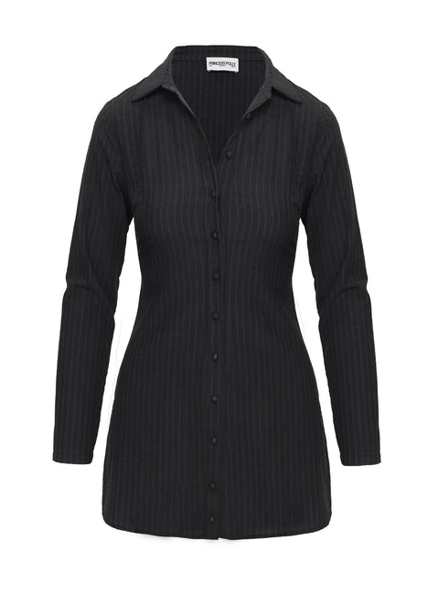 pinstripe dress long sleeve YOURS Plus Size Navy Blue Textured Pinstripe Midi Dress