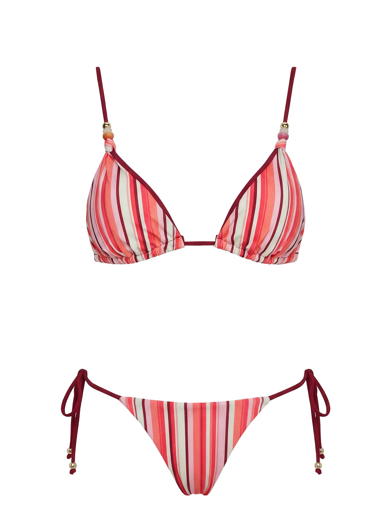 Maki Beaded Tie Side Bikini Bottoms Orange Stripe