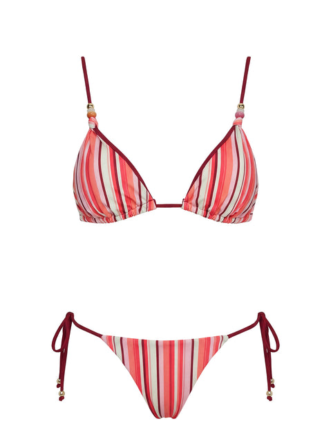 Maki Beaded Tie Side Bikini Bottoms Orange Stripe
