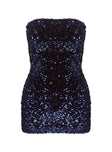 back view of model wearing Princess Polly Eldoni Strapless Mini Dress Navy Straight Neck 