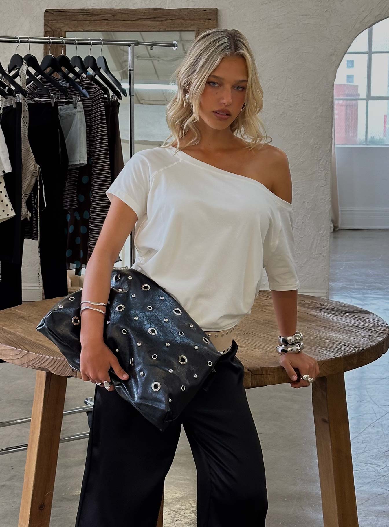 Find Your Love Eyelet Detail Shoulder Bag Black | Princess Polly