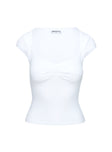 back view of model wearing Princess Polly Gatler Top White Short Sleeves V-Neck 