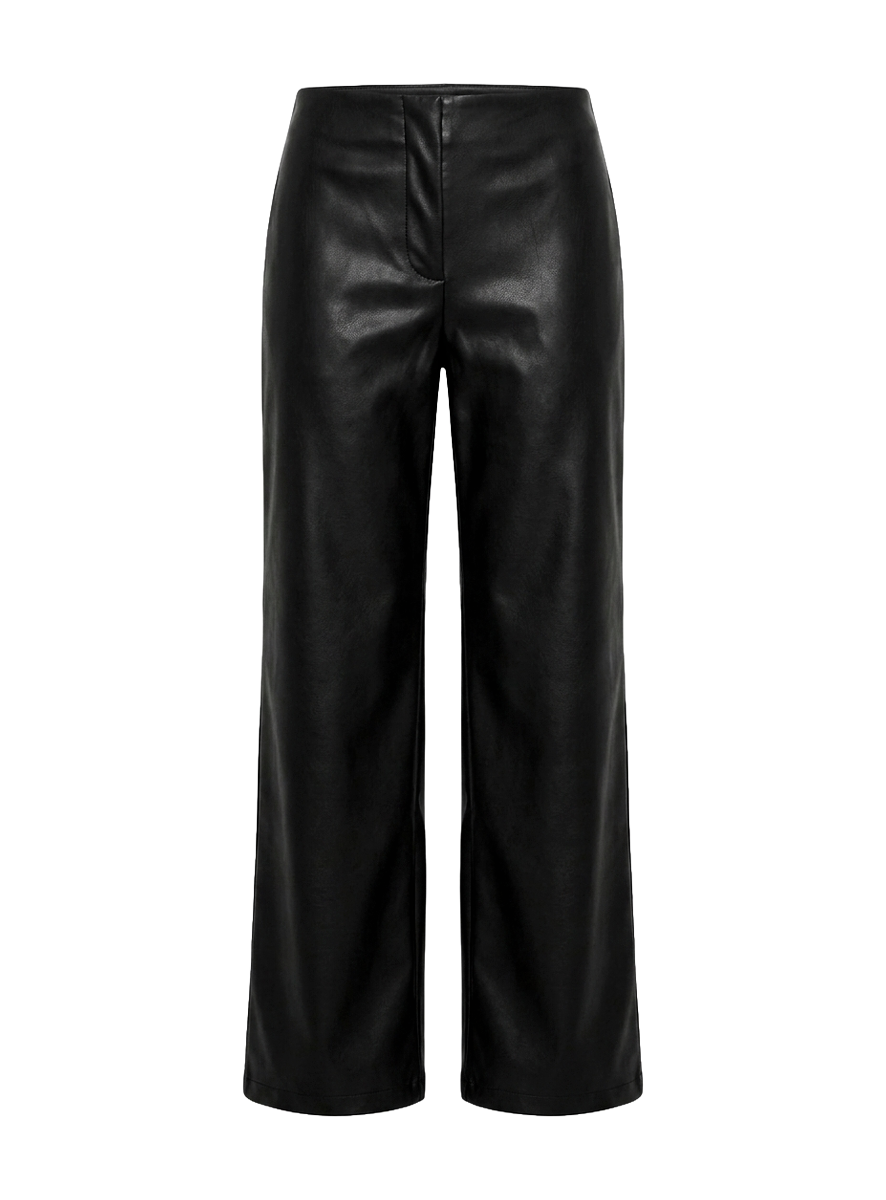 Agazia No Waist Faux Leather Low Rise Straight Pants Washed Black