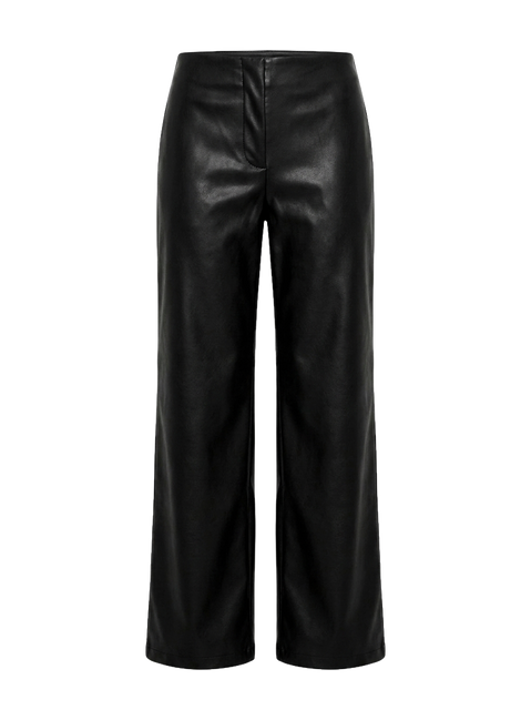 Agazia No Waist Faux Leather Low Rise Straight Pants Washed Black