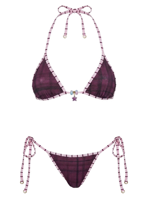 Blaylock Reversible Triangle Bikini Top Pink Check / Stripe