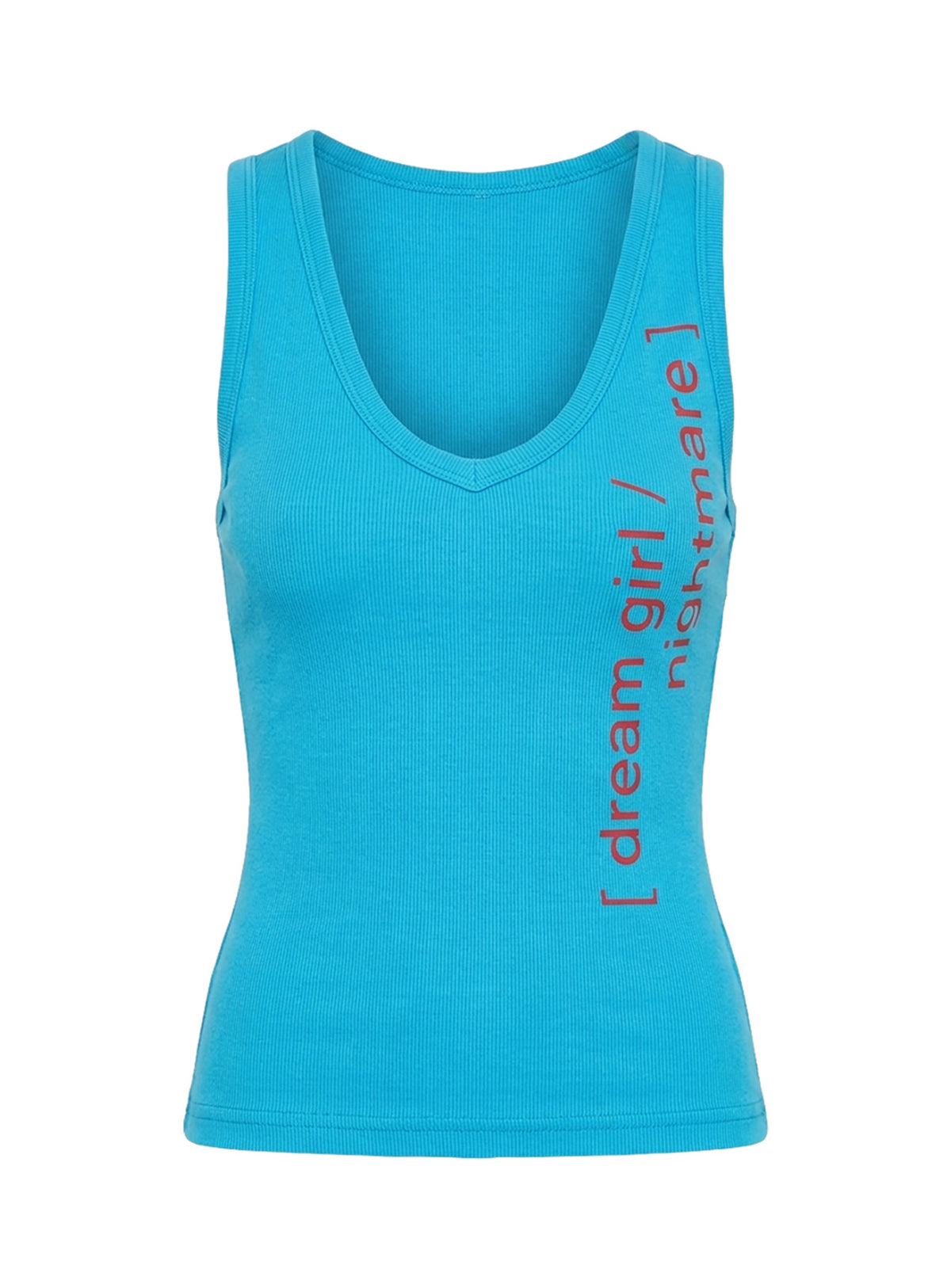 Dreamgirl Nightmare Graphic V Neck Tank Blue