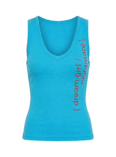 Dreamgirl Nightmare Graphic V Neck Tank Blue