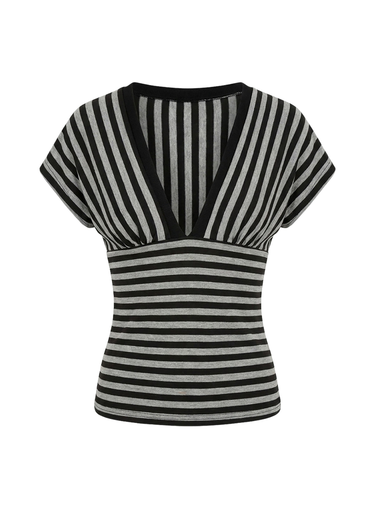 Eleanorre Batwing V Neck Top Grey Stripe