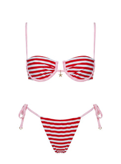 Jenner Tie Side Bikini Bottoms Red / Pink Stripe
