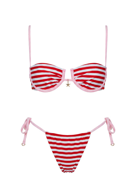 Jenner Tie Side Bikini Bottoms Red / Pink Stripe