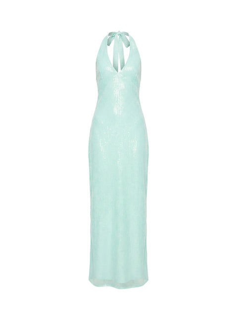 Isanna Halter Sequin Maxi Dress Jelly Mint