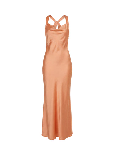 coral backless maxi dress Omarosa Hardware Detail Cut-Out Halterneck Maxi Dress in Coral main image 1