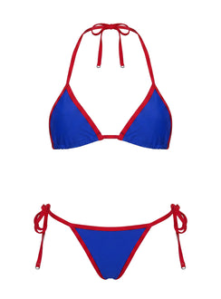 Mikaya Beaded Tie Side Bikini Bottoms Blue / Red