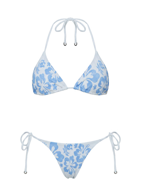 Jenner Triangle Bikini Top Blue / White Hibiscus