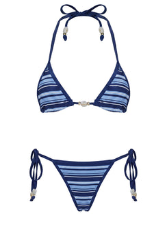 Mikaya Beaded Tie Side Bikini Bottoms Navy Stripe