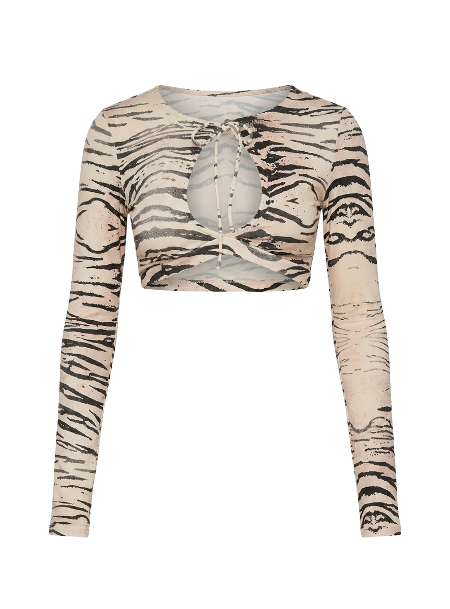 Madalyna Long Sleeve Keyhole Micro Top Animal Multi