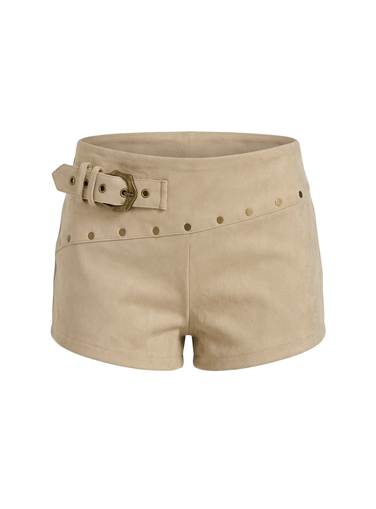 Romey Studded Faux Suede Micro Shorts Sand
