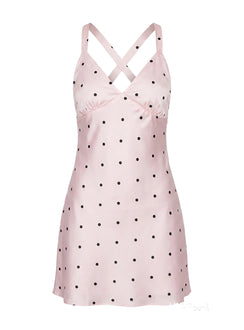 Rosabelle Satin Mini Dress Pink Polka Dot