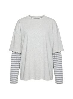 Ryann Long Sleeve Layered Top Grey / White Stripe