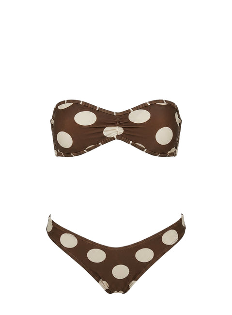 Tykana Bandeau Bikini Top Brown / Cream Polka Dot