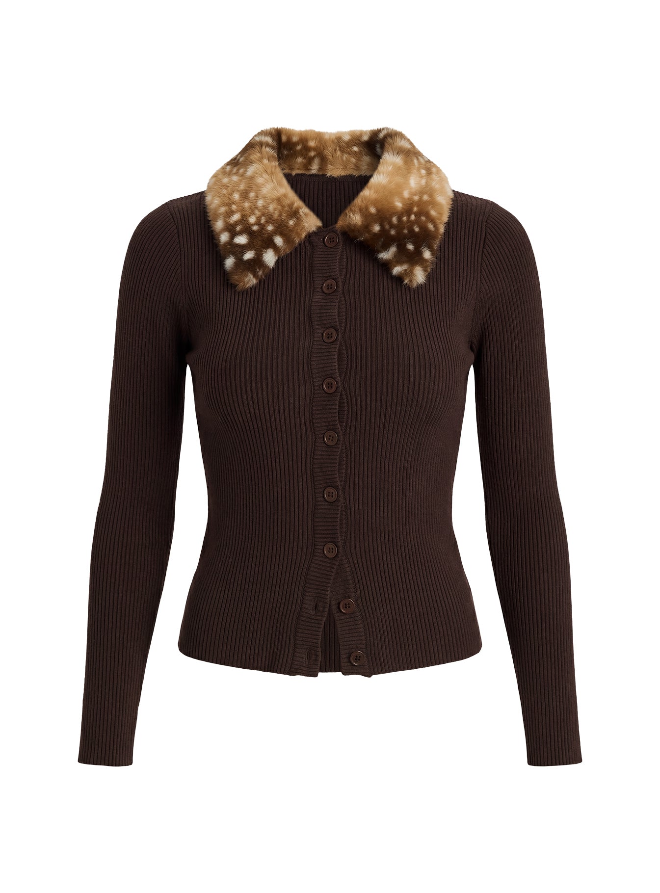 Chiqueeta Faux Fur Trim Knit Cardigan Brown | Princess Polly