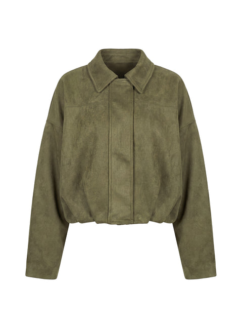 Enlightened Faux Suede Bomber Jacket Khaki
