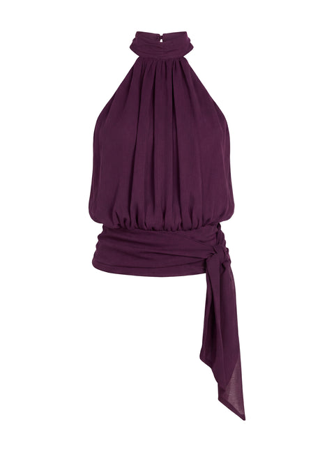 Faythe High Neck Tie Top Berry