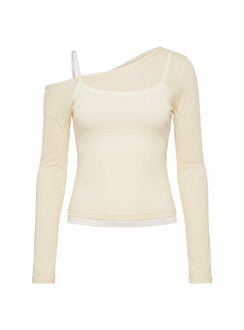 Maezie Off Shoulder Layered Long Sleeve Top Yellow / White