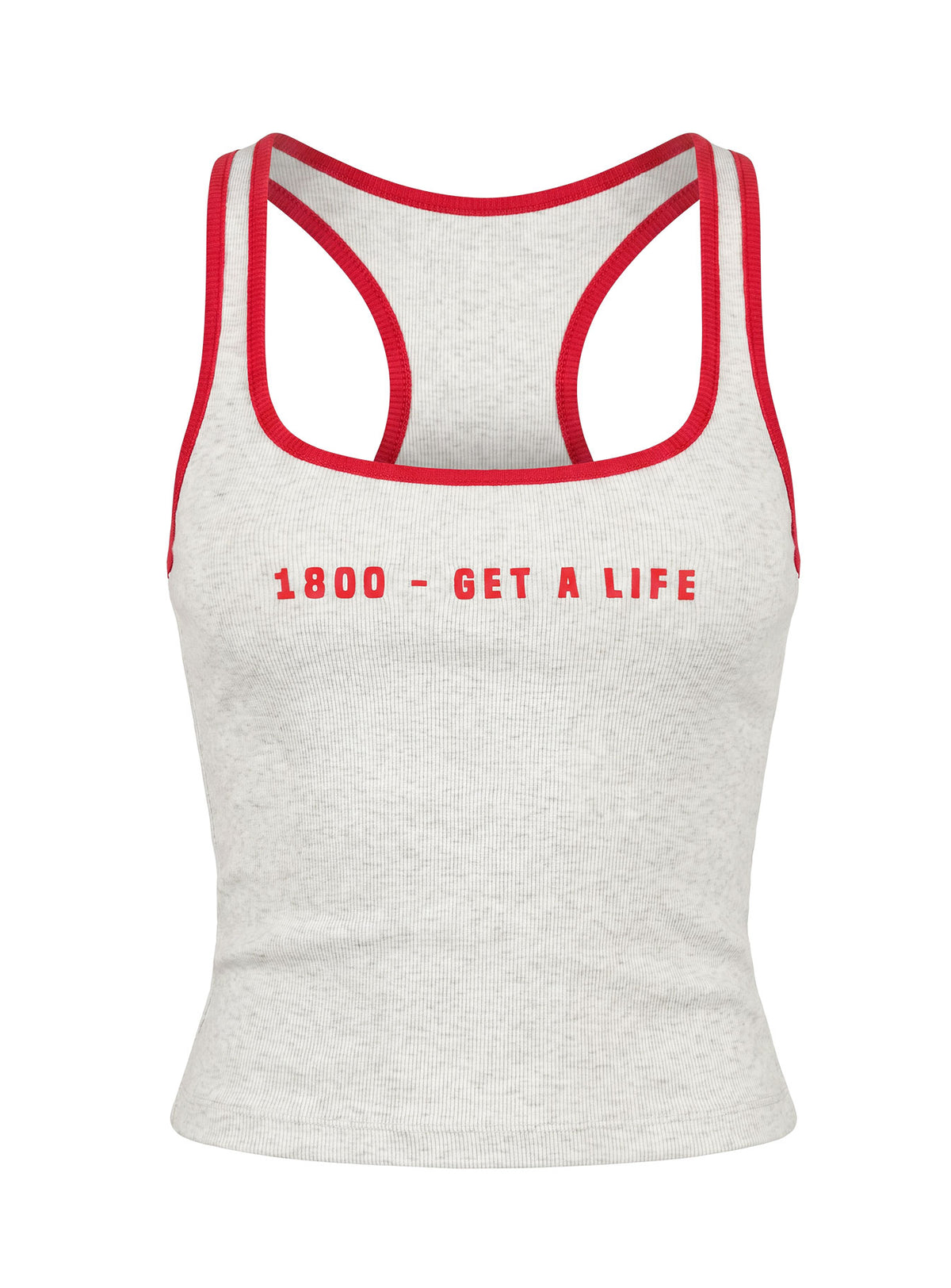 1800 Get A Life Graphic Racer Back Tank Grey / Red