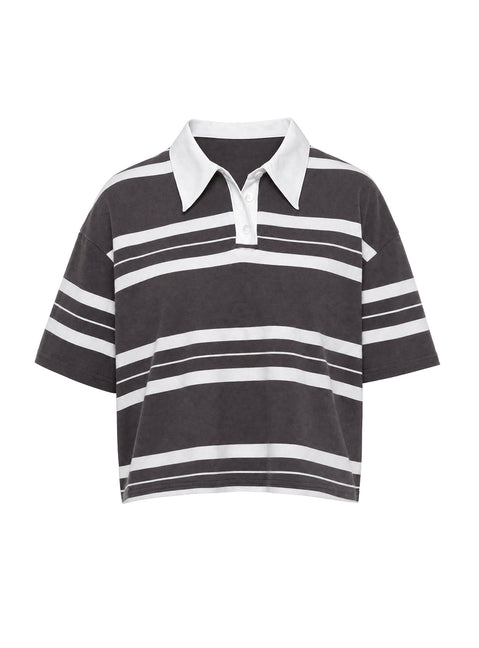 Aaren Boxy Polo Top Brown Stripe