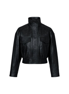 Ace Player Funnel Neck Faux Leather Jacket Black