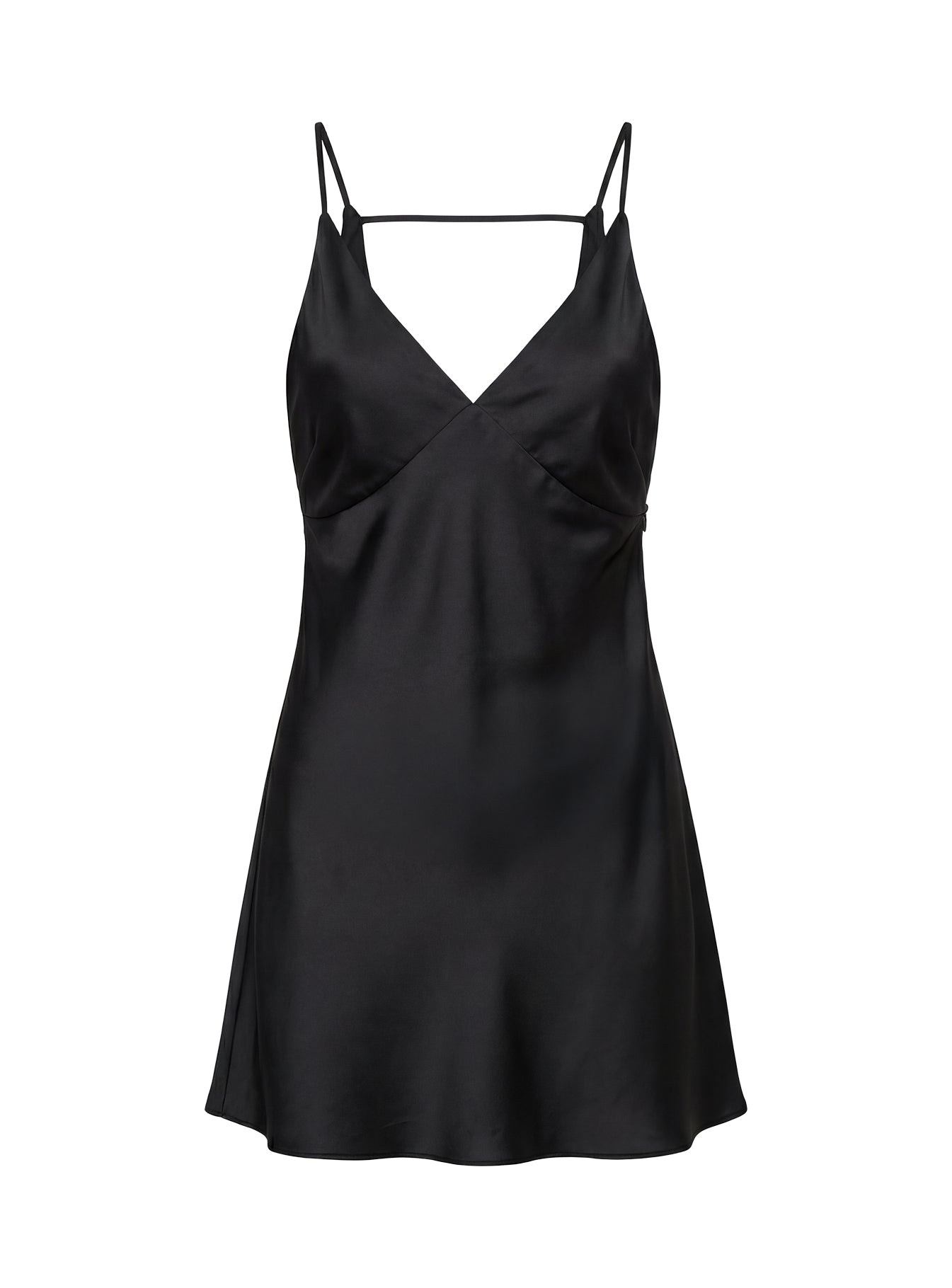 Adette V Neck Satin Mini Dress Black