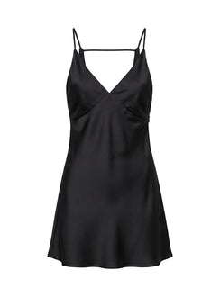 Adette V Neck Satin Mini Dress Black