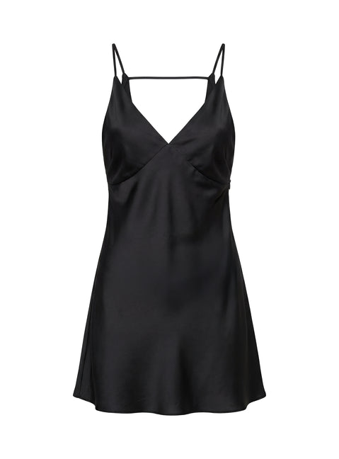 Adette V Neck Satin Mini Dress Black