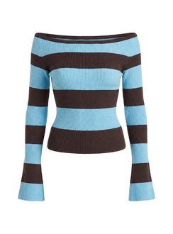 Ahani Off Shoulder Knit Top Blue / Brown
