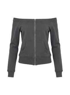 Airazo Off Shoulder Zip Through Jumper Grey