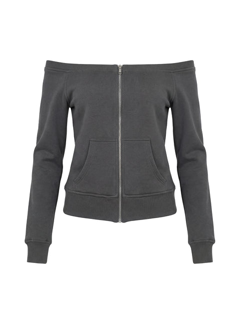 Airazo Off Shoulder Zip Through Jumper Grey