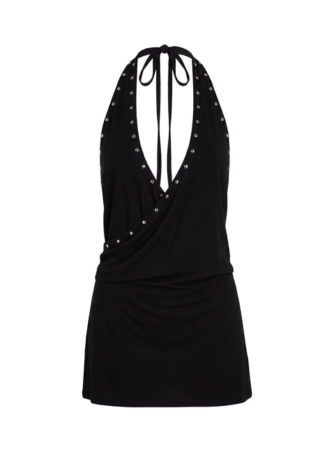 Amary Stud Detail Halter Playsuit Black