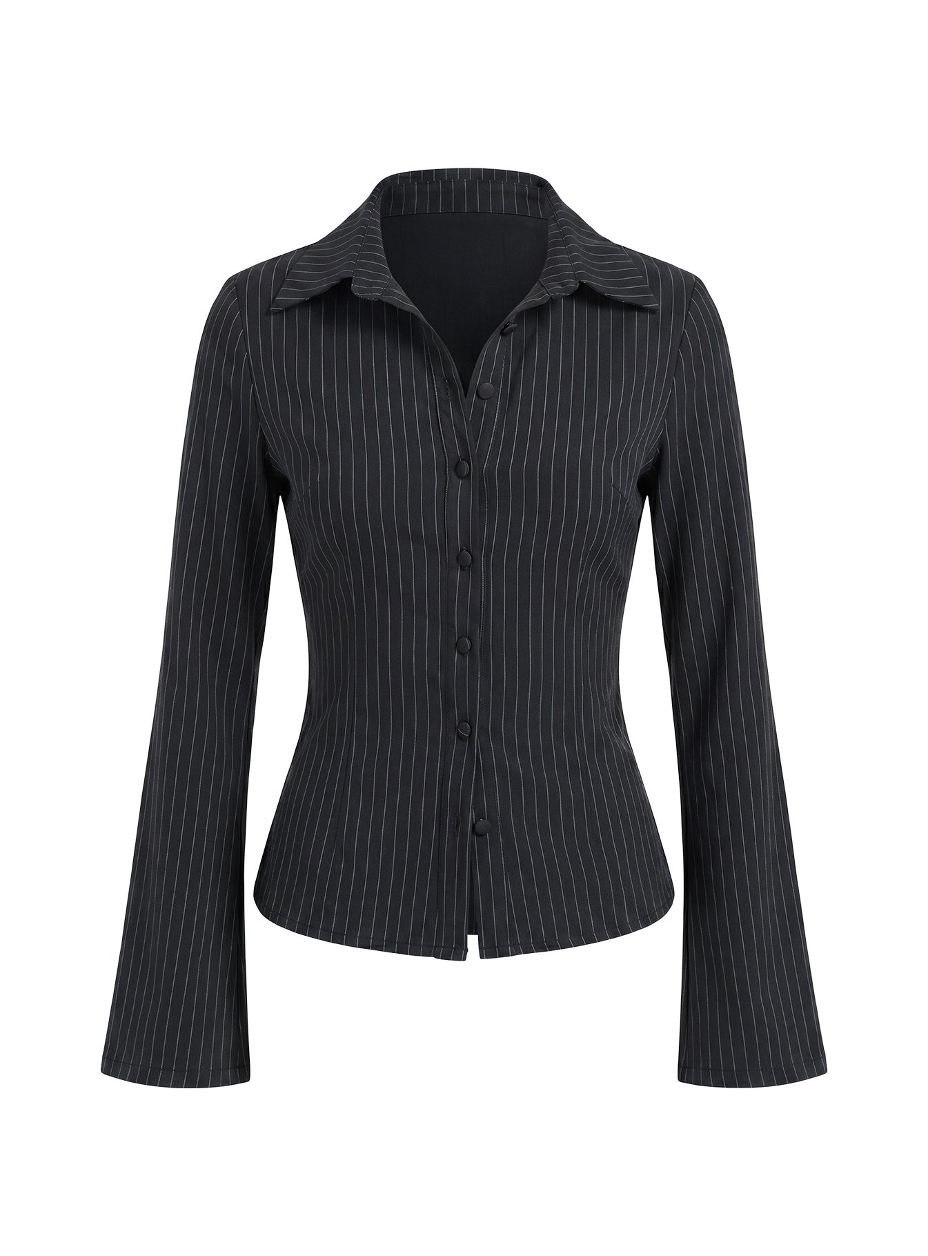 Anni Pinstripe Shirt Black | Princess Polly