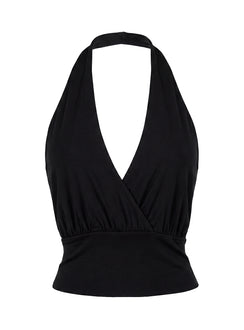 Arabele Halter Wrap Top Black